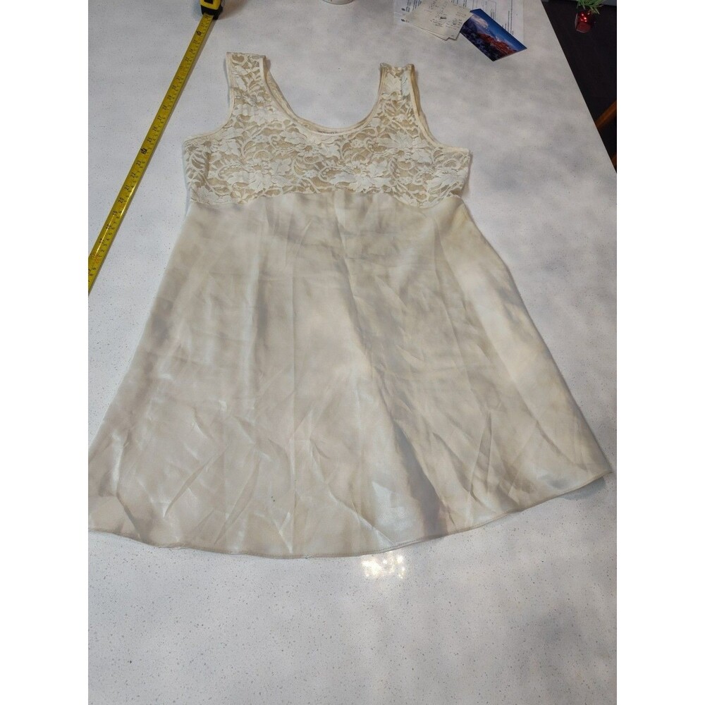 Victoria's Secret Ivory Stretch Lace Bodice Satin on bottom Chemise Lingerie LG